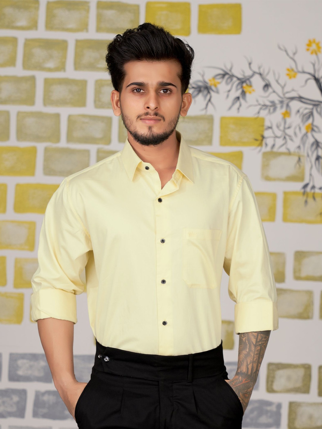 

FRENCH CROWN Standard Cotton Casual Shirt, Yellow