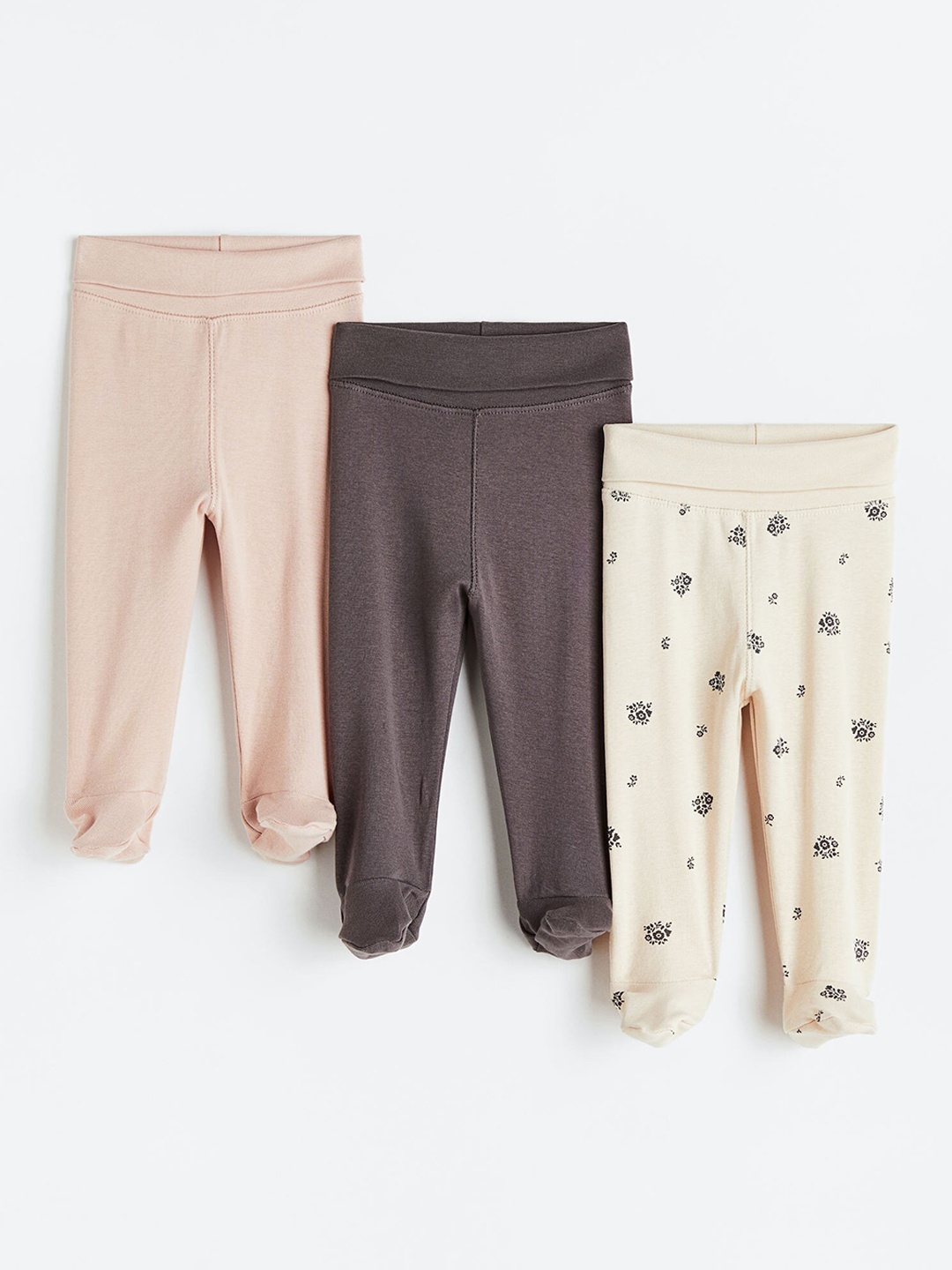 

H&M Infant Girls 3-Pack Pure Cotton Trousers, Beige