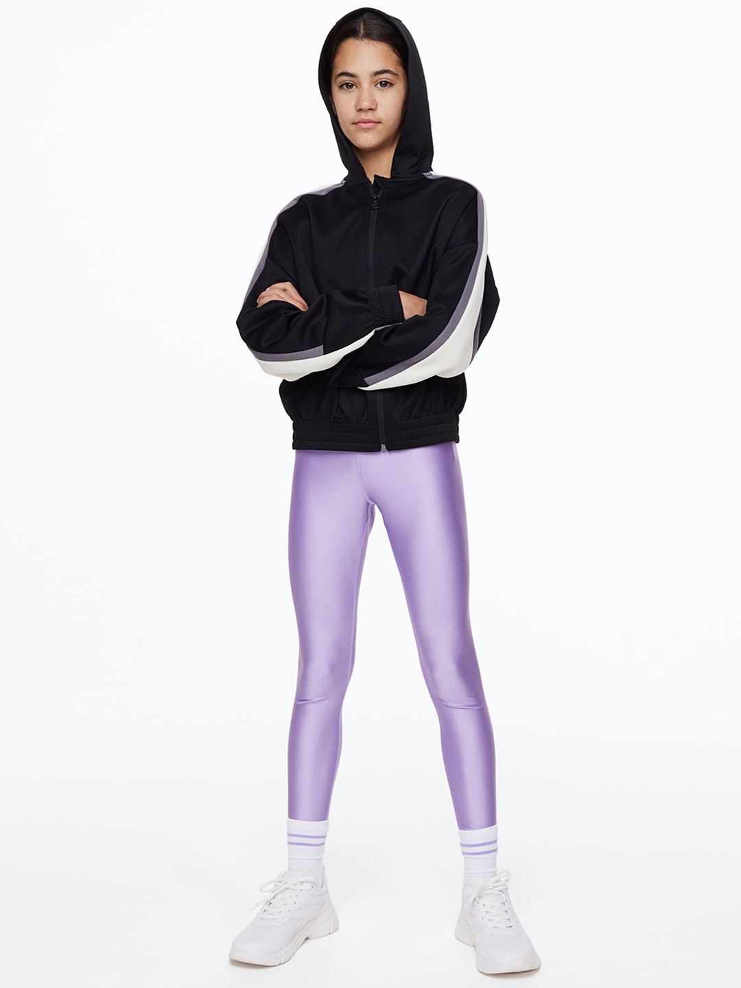 

H&M Girls DryMove High Shine Sports Tights, Purple