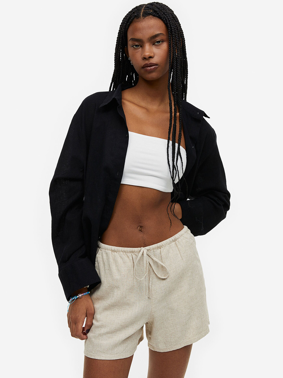 

H&M Women Linen-Blend Pull-On Shorts, Beige