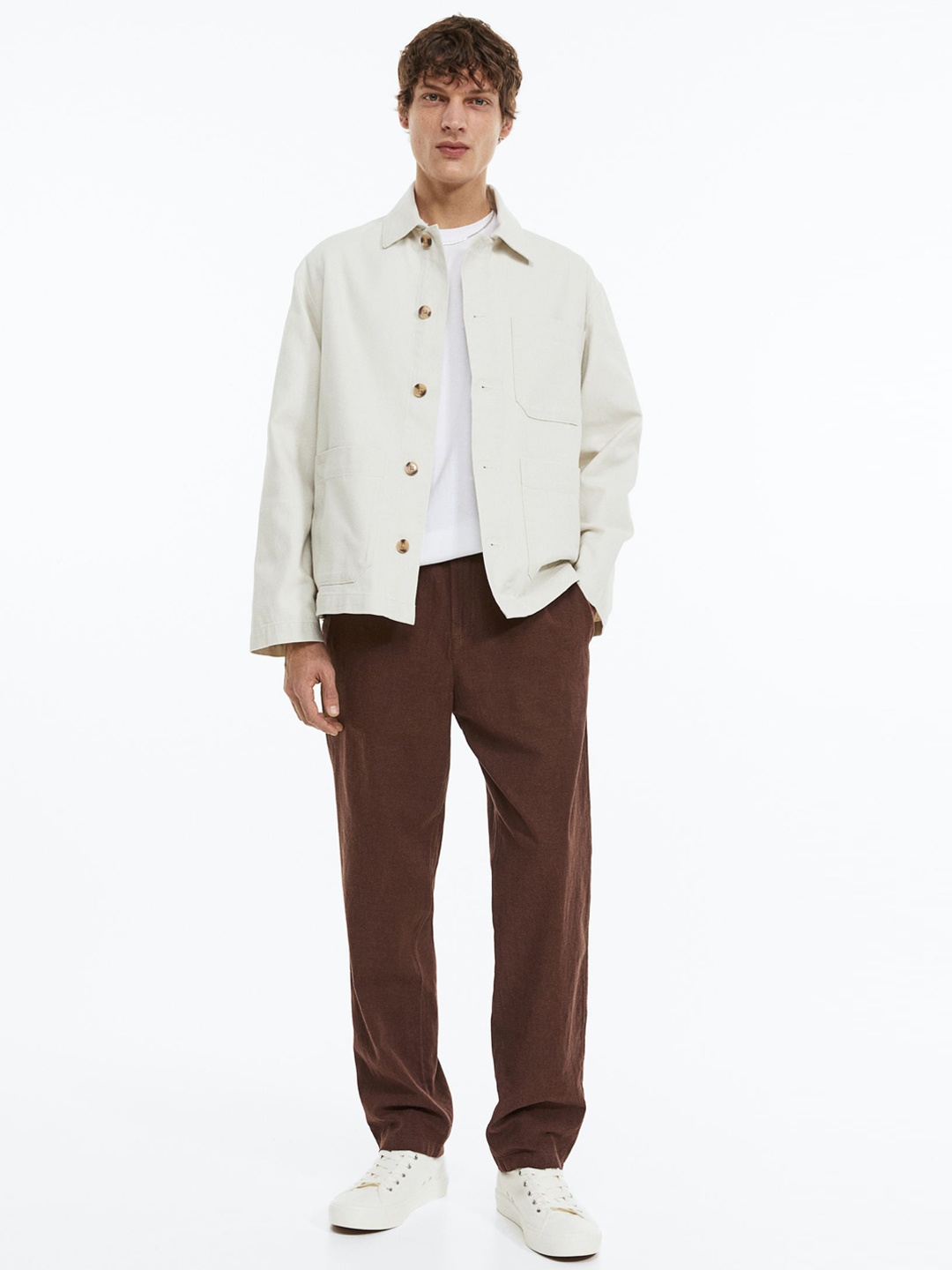 

H&M Regular Fit Linen-mix Trousers, Brown