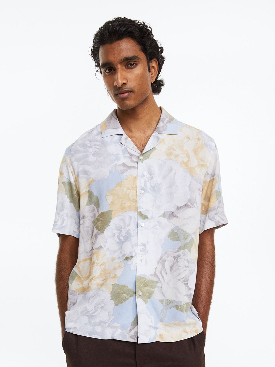 H&M Relaxed Fit Patterned Resort Shirt, Blue