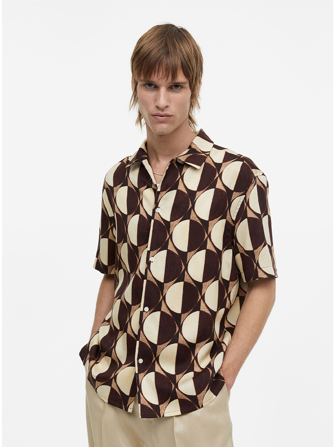 

H&M Regular Fit Short-Sleeved Lyocell Shirt, Brown