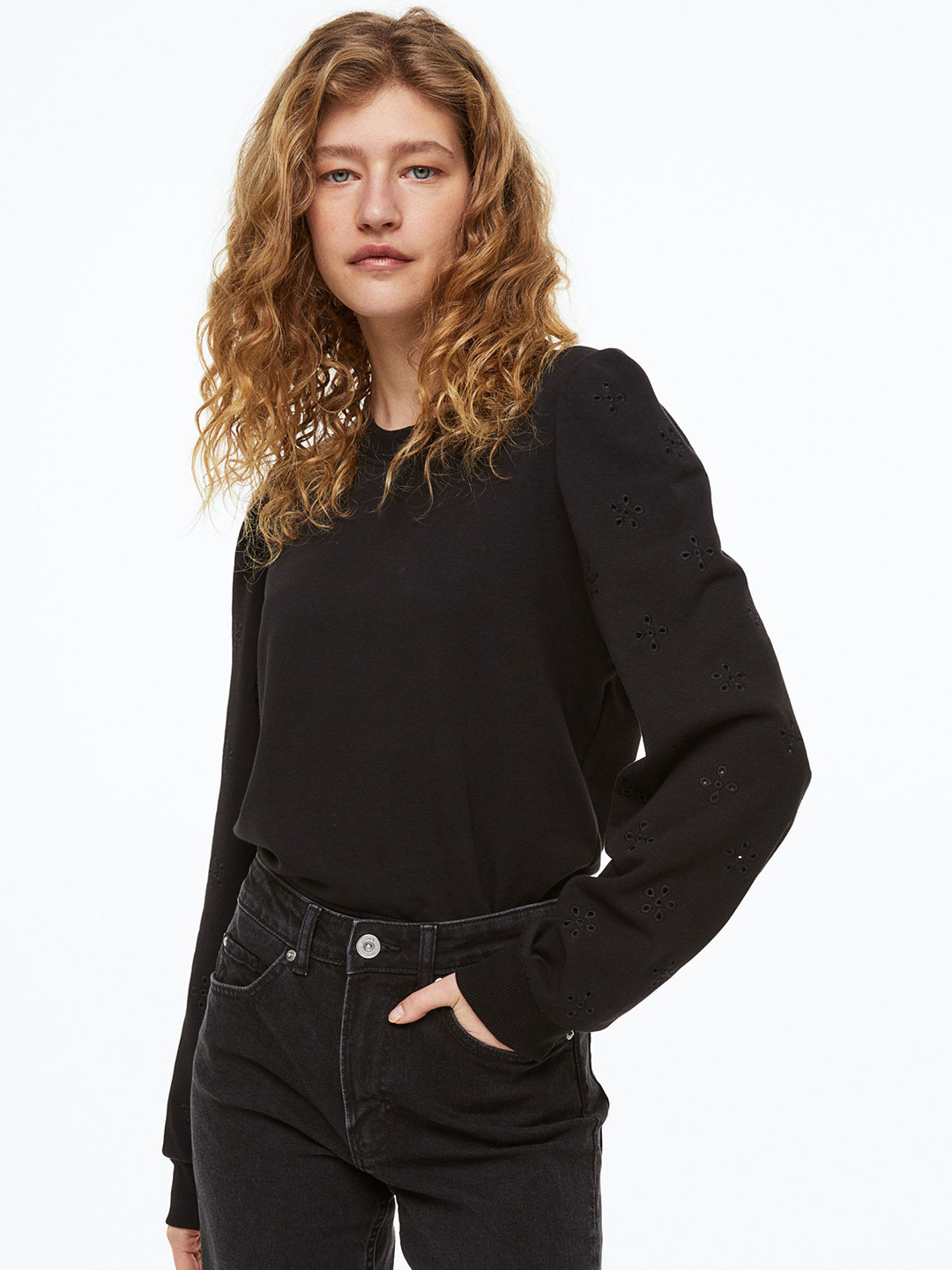 

H&M Broderie Anglaise Sweatshirt, Black
