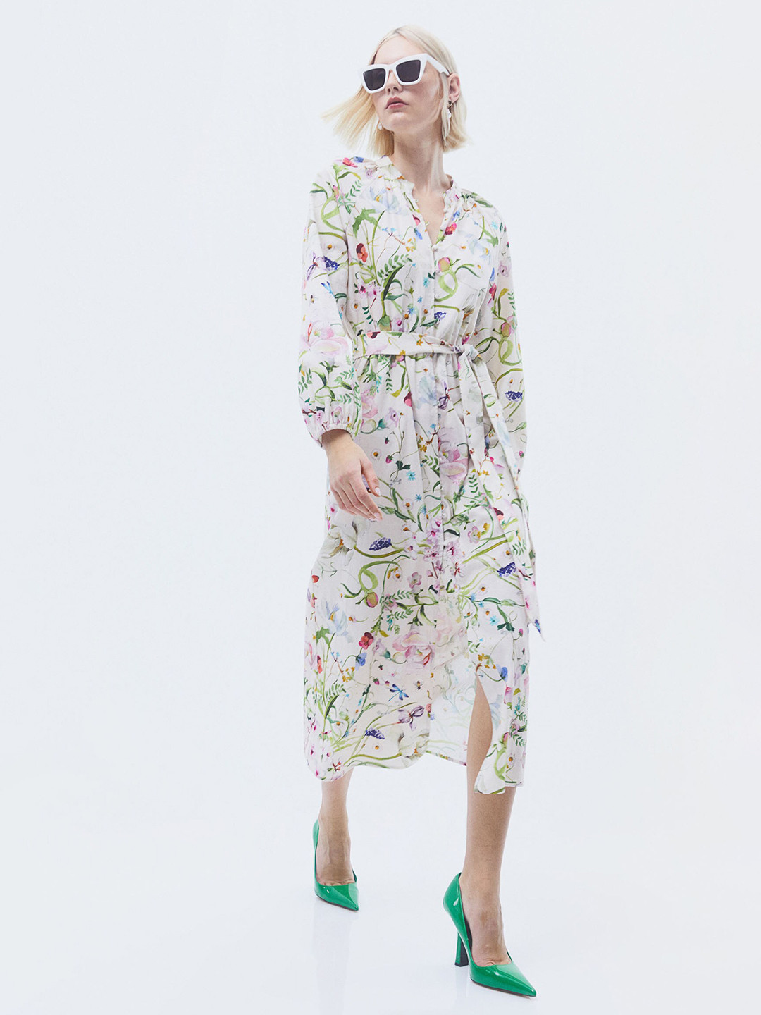 

H&M Women Linen-Blend Dress, Off white