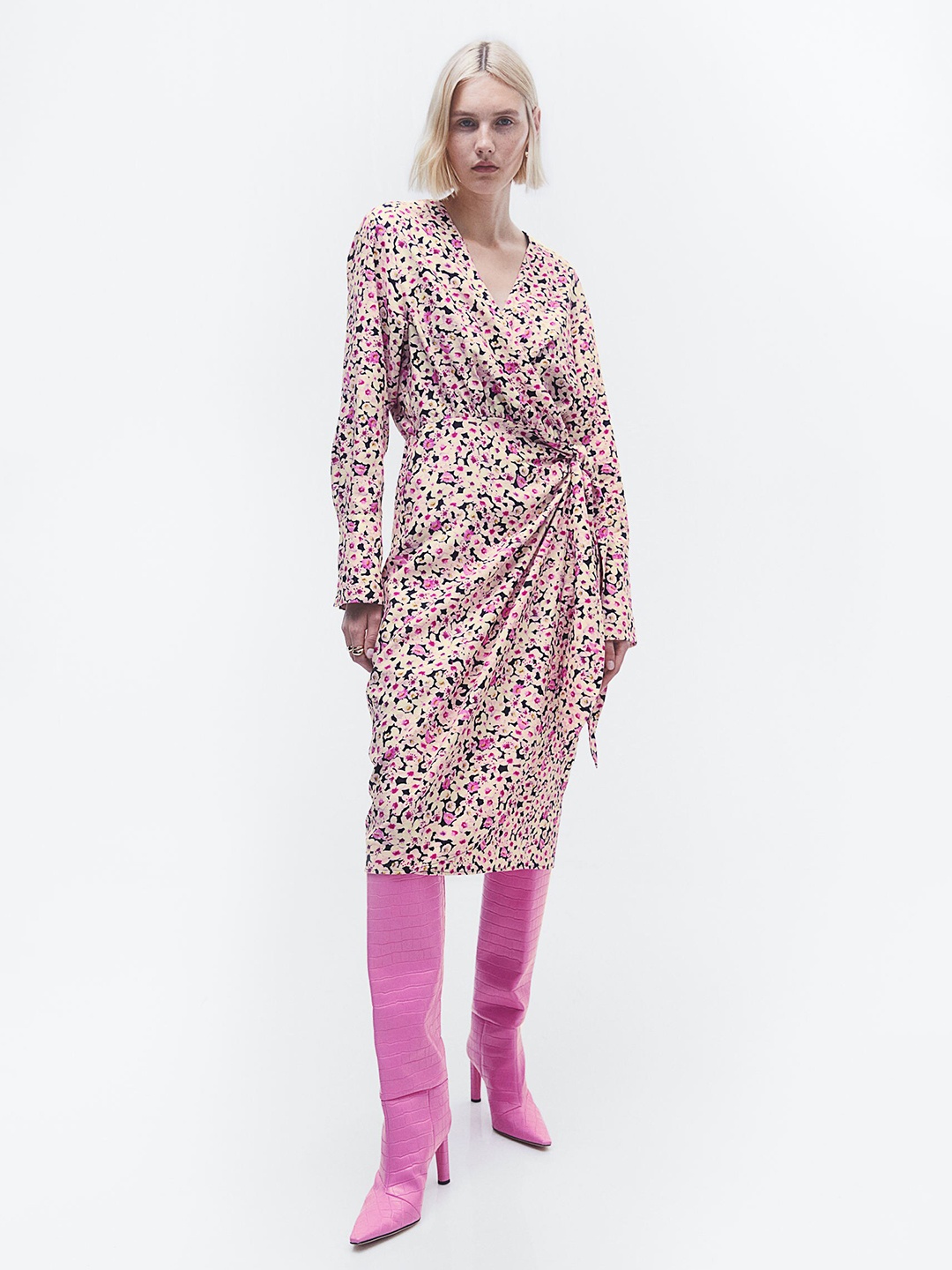 

H&M Women Tie-Detail Wrap Dress, Pink