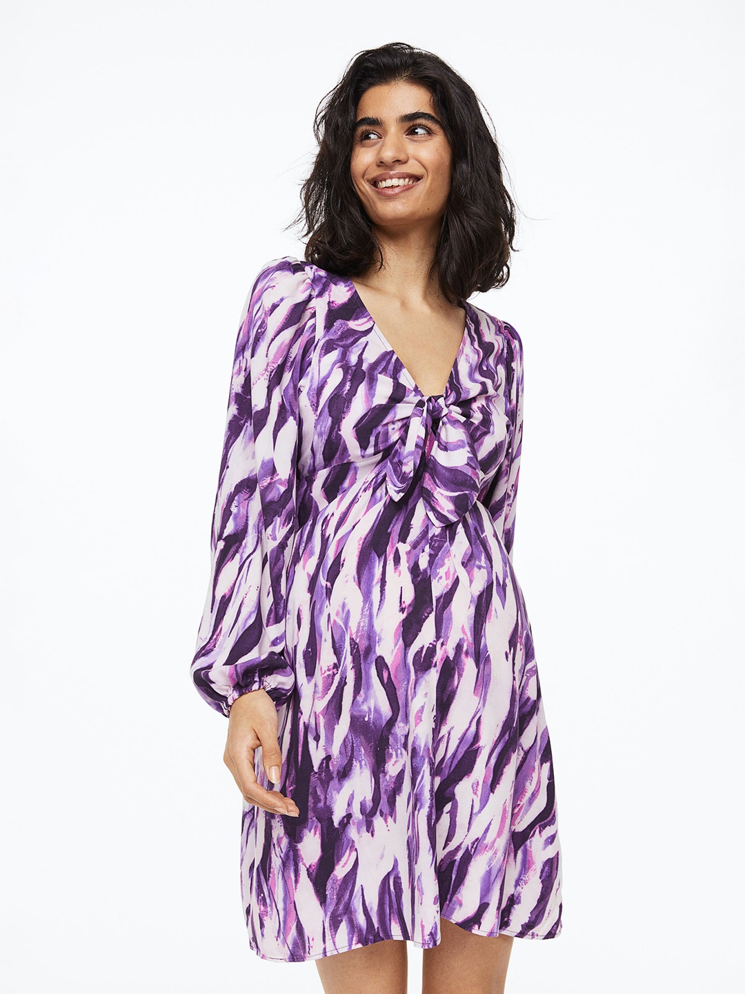 

H&M Women MAMA Tie-Detail Dress, Purple