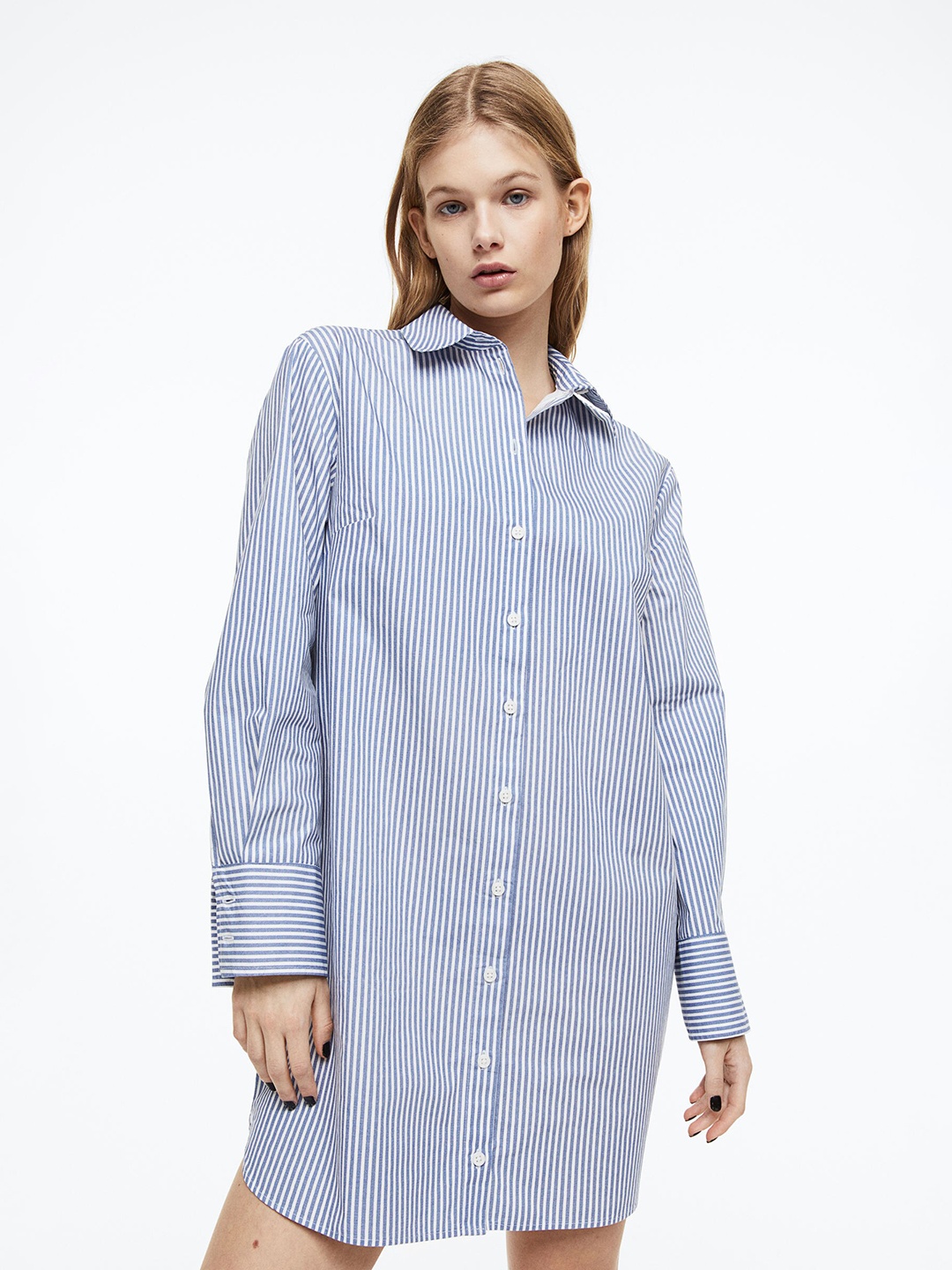

H&M Women Cotton Poplin Shirt Dress, Blue