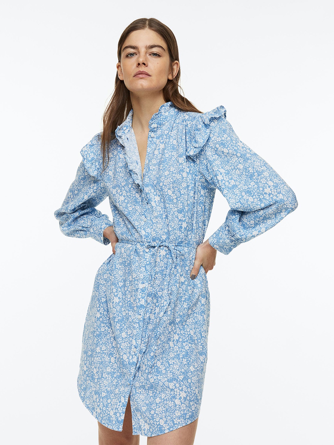 

H&M Women Frill-Trimmed Dress, Blue