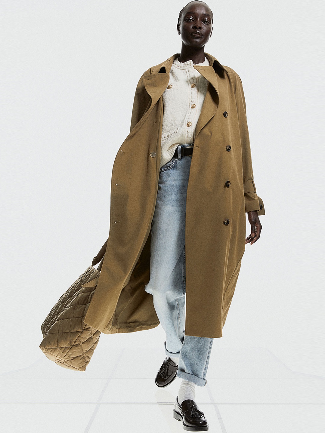 

H&M Women Double-Breasted Trenchcoat, Beige