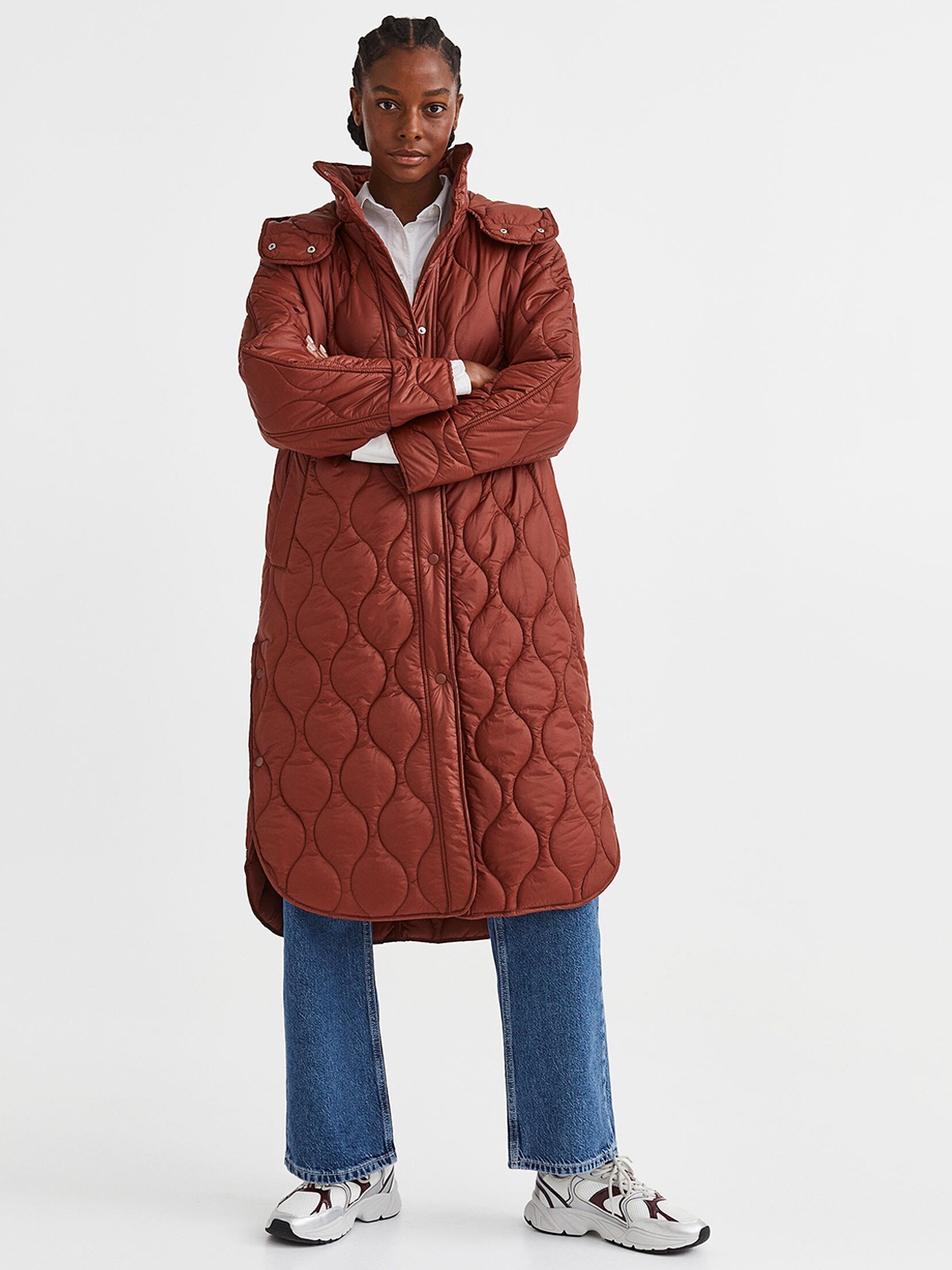 

H&M Women Quilted Coat, Brown