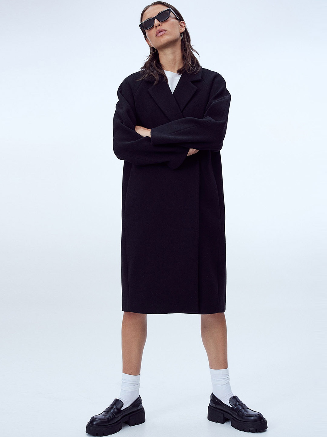 

H&M Double-Breasted Coat, Black