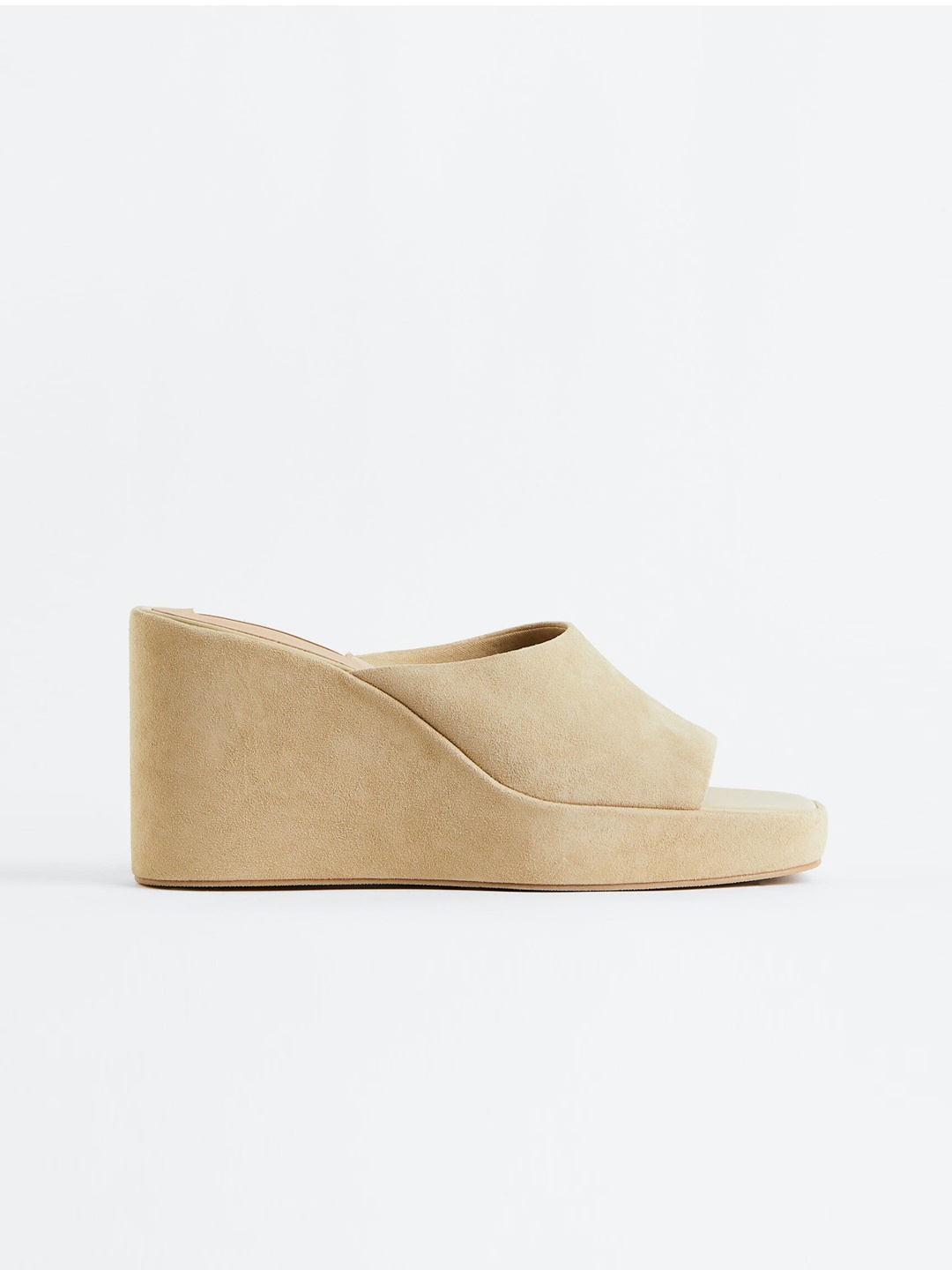 

H&M Women Wedge-Heeled Suede Mules, Beige