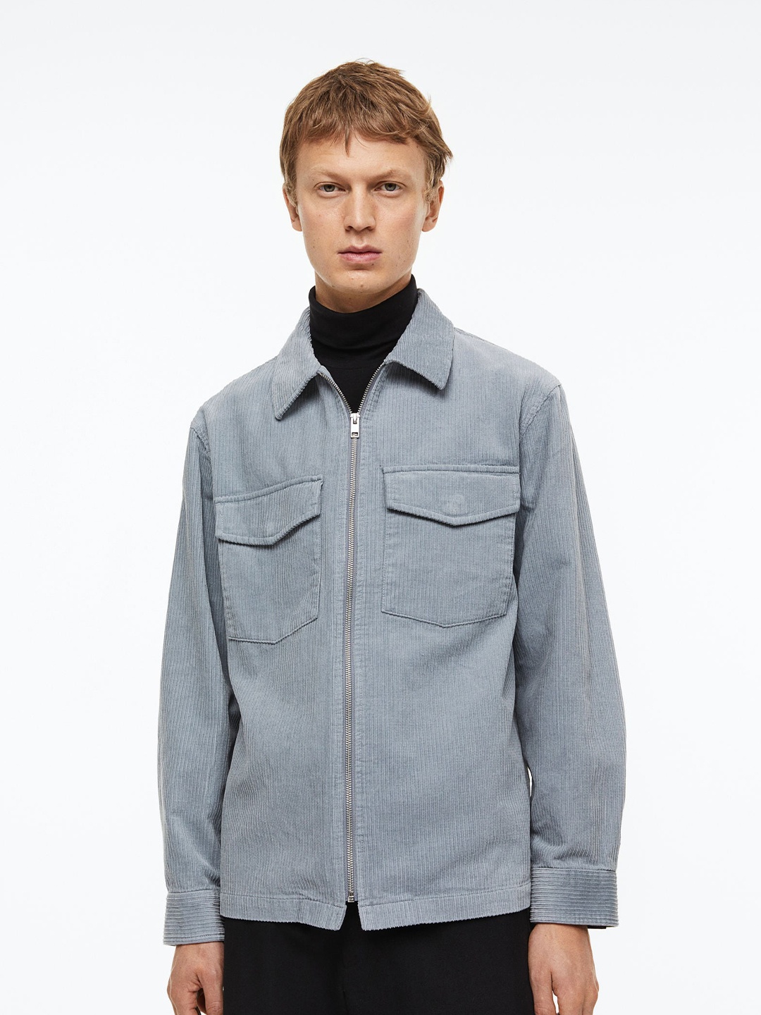 

H&M Men Corduroy Overshirt, Grey