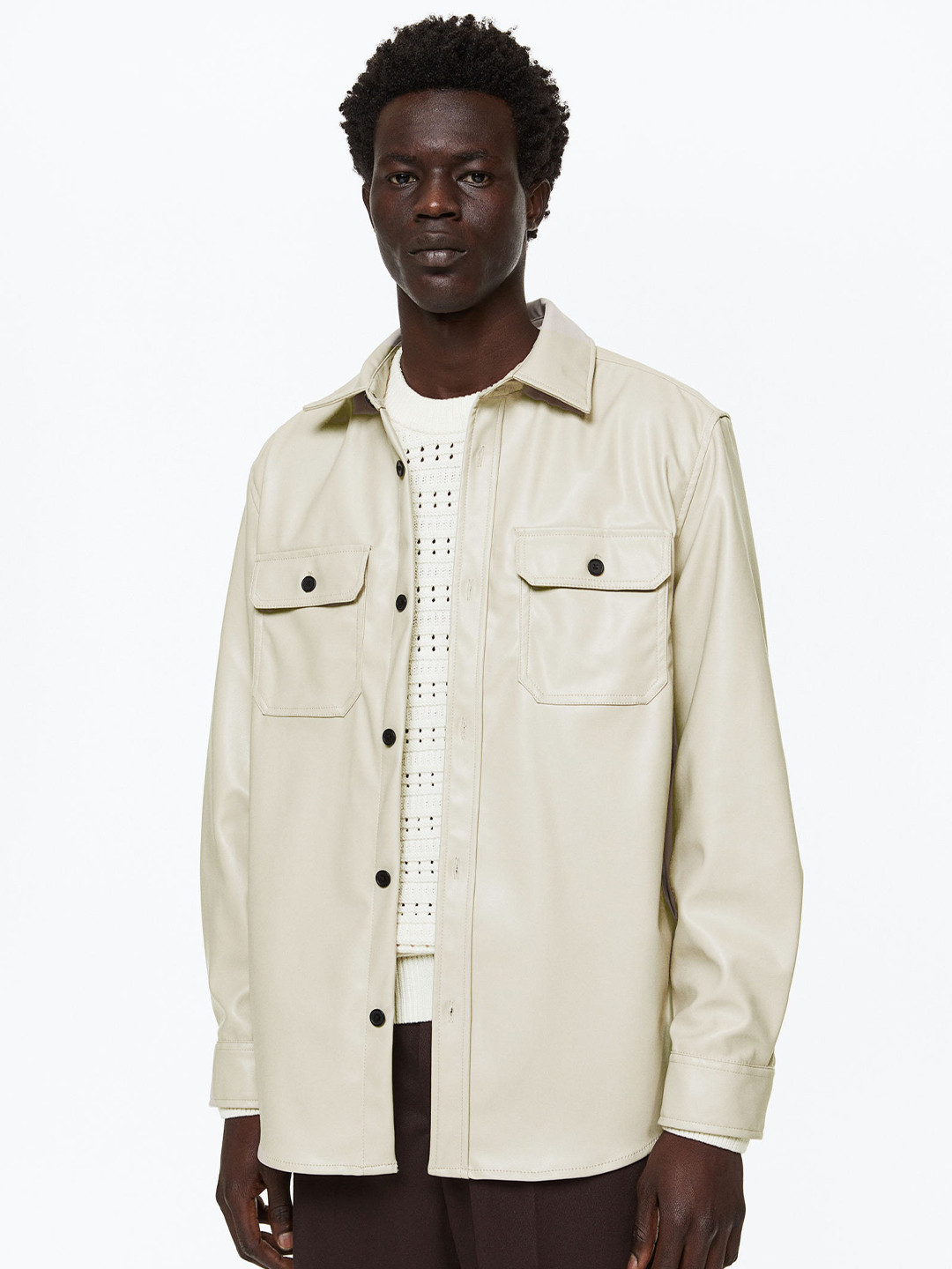 

H&M Men Coated Overshirt, Beige