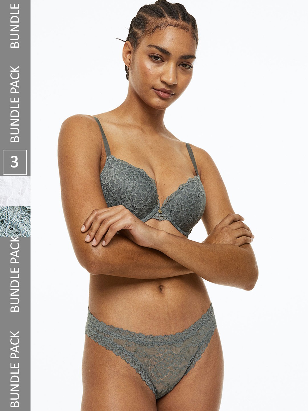 

H&M 3-Pack Lace Brazilian Briefs, Blue