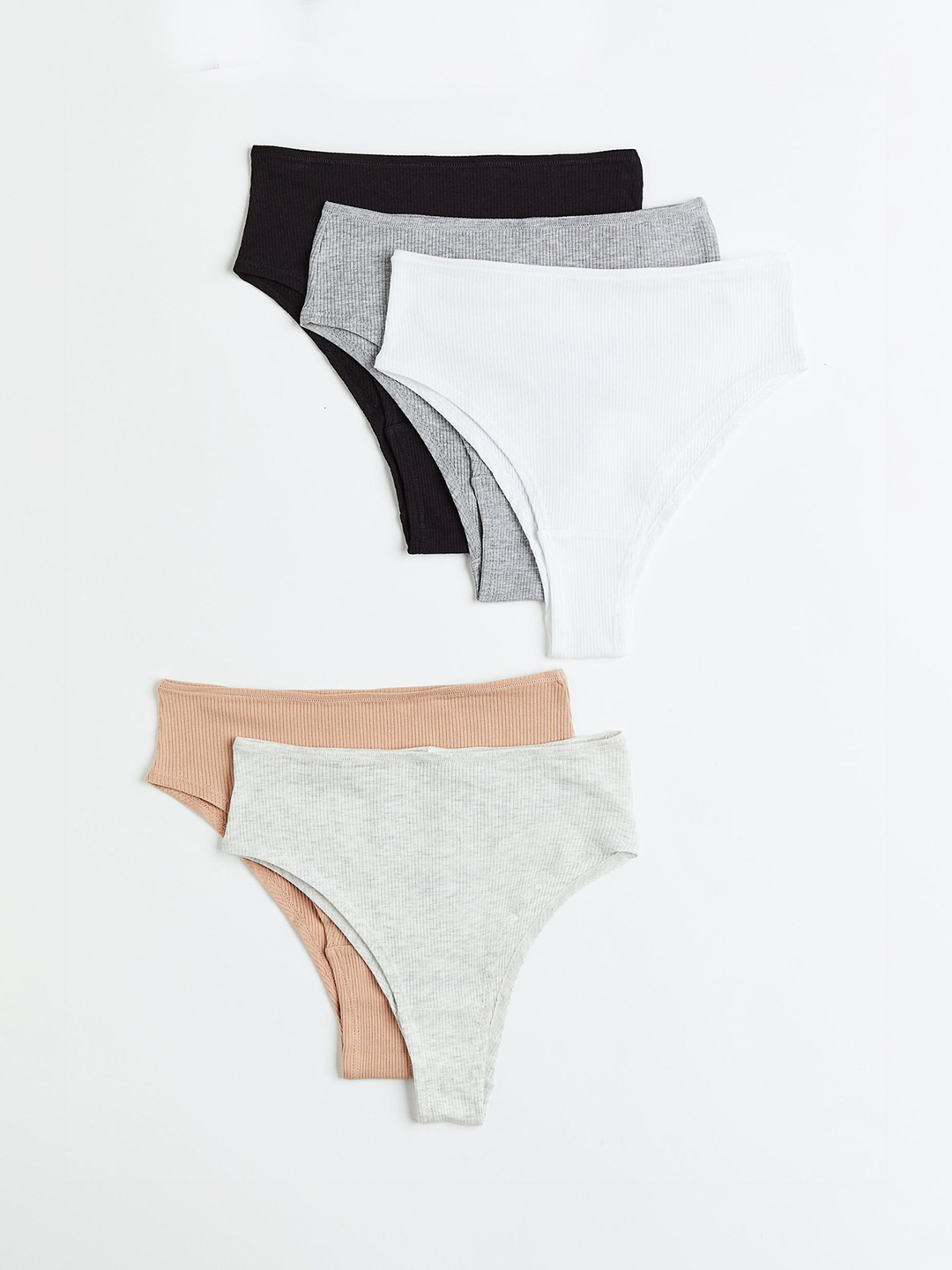 

H&M Women 5-Pack Ribbed Brazilian Briefs, Beige