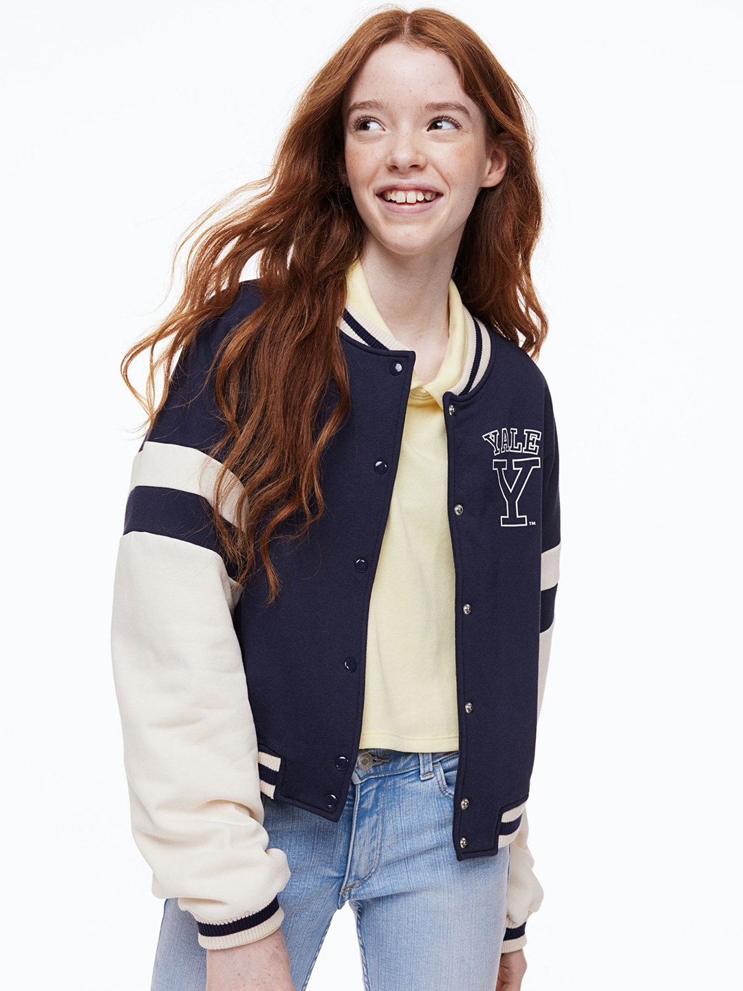 

H&M Girls Print-Motif Baseball Jacket, Blue