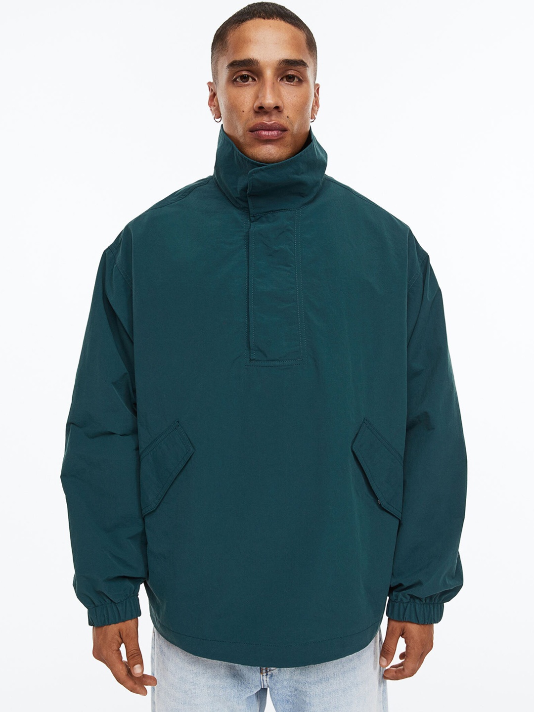 

H&M Relaxed Fit Water-Repellent Popover Jacket, Teal