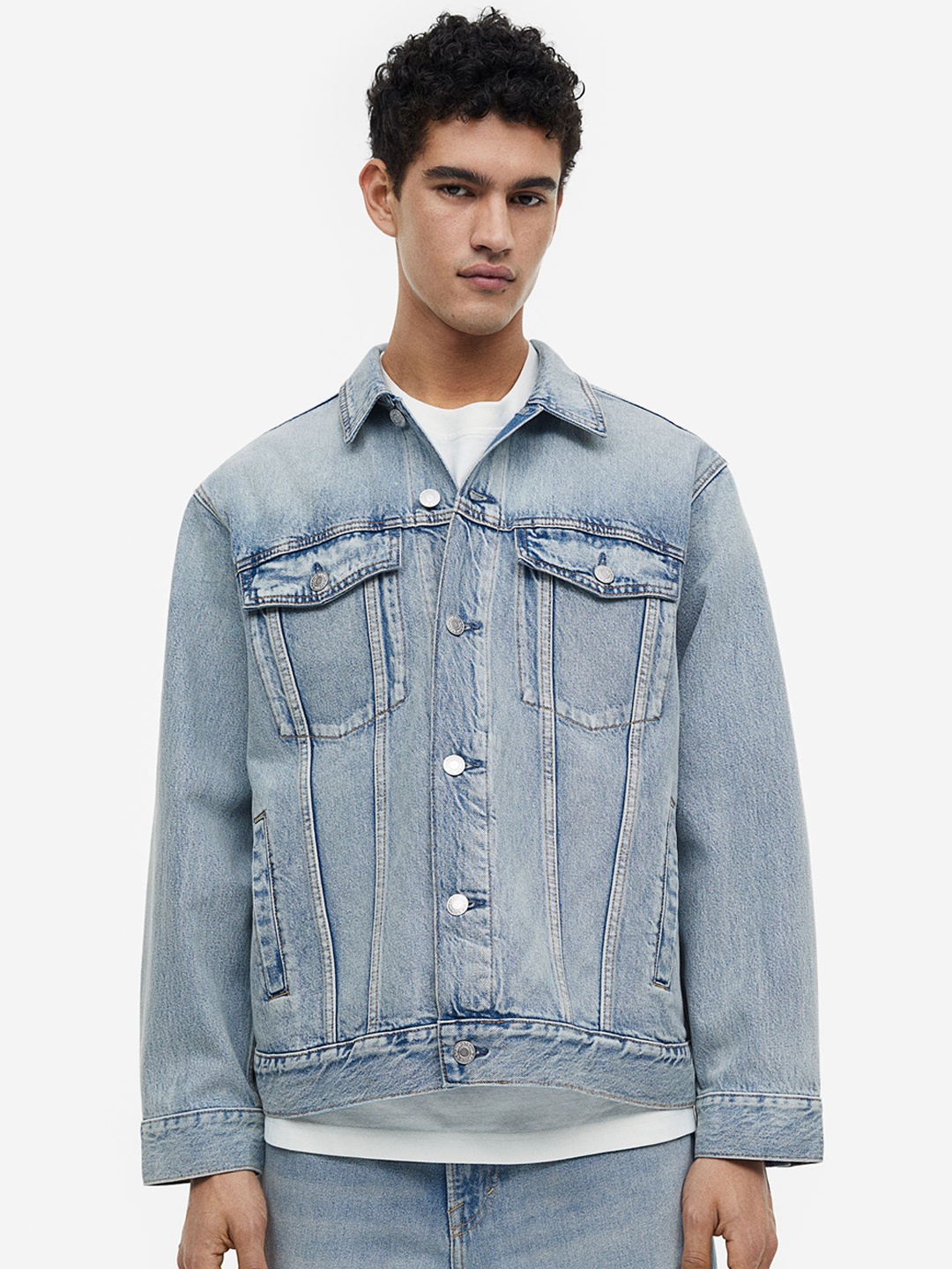 

H&M Pure Cotton Relaxed Fit Denim Jacket, Blue