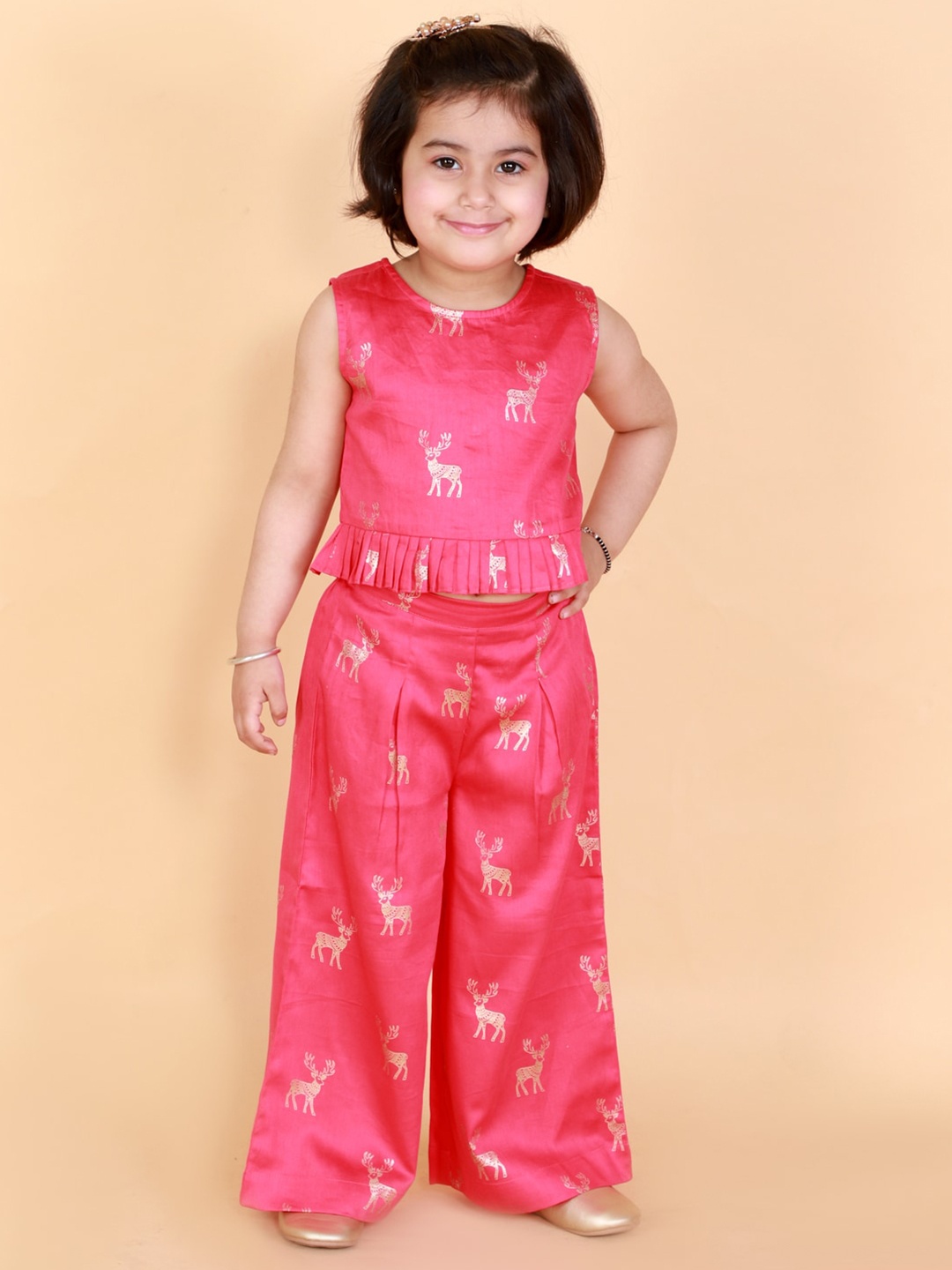 

LIL DRAMA Girls Printed Top with Trousers, Pink