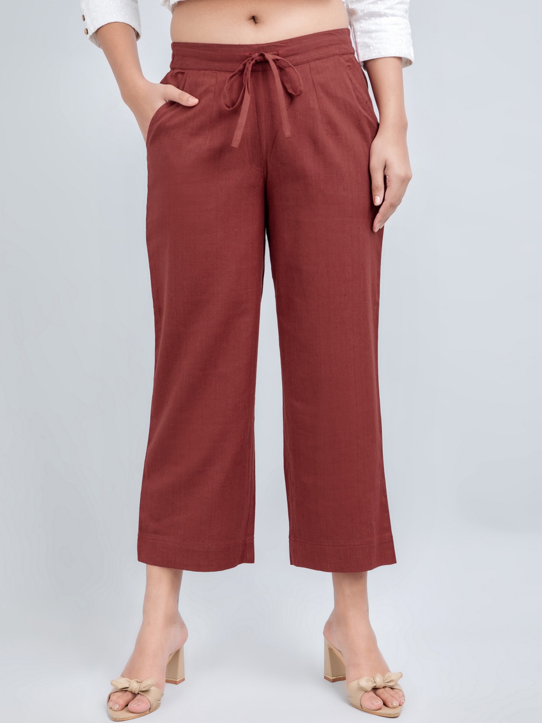 

fabGLOBAL Women Loose Fit Easy Wash Culottes Trousers, Maroon