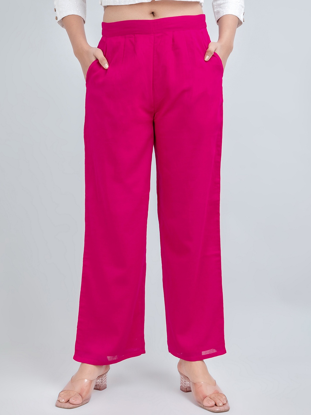 

fabGLOBAL Women Cotton Loose Fit Easy Wash Trousers, Pink