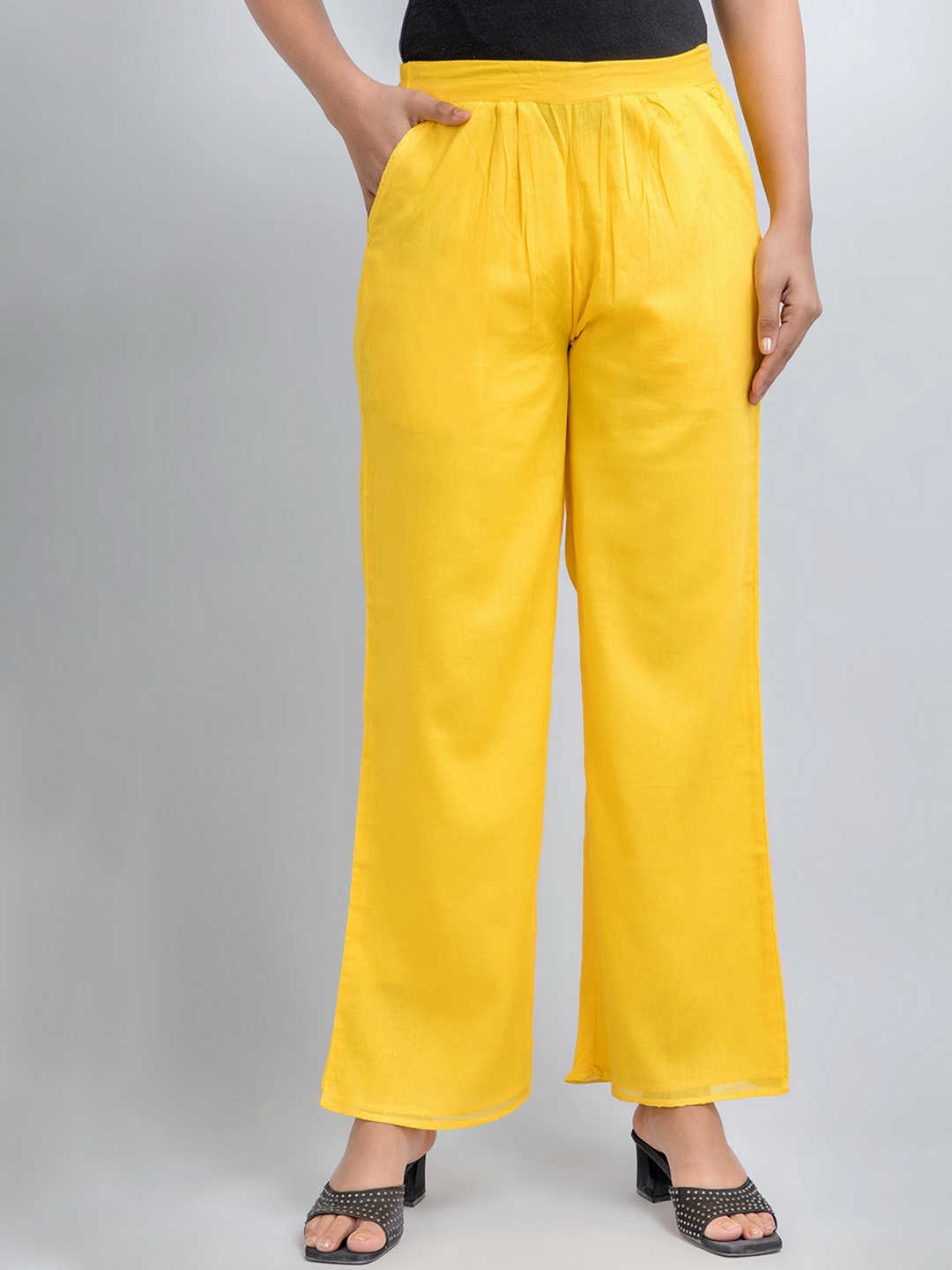 

fabGLOBAL Women Straight Fit Easy Wash Cotton Trousers, Yellow