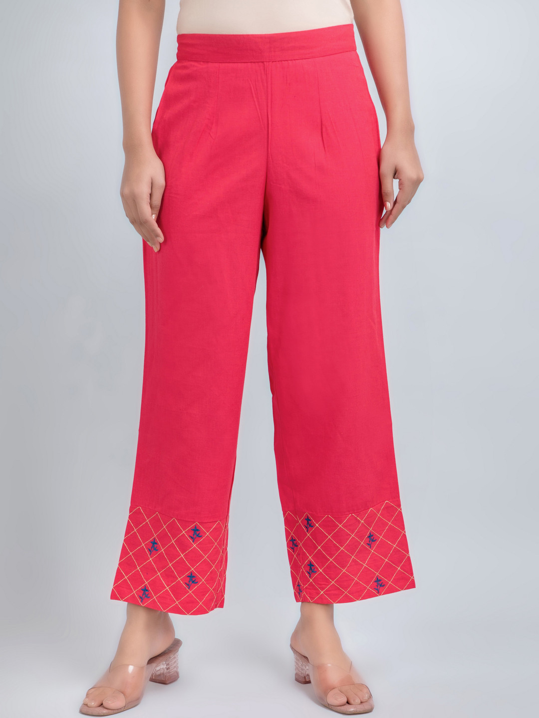 

fabGLOBAL Women Cotton Loose Fit Easy Wash Trousers, Pink