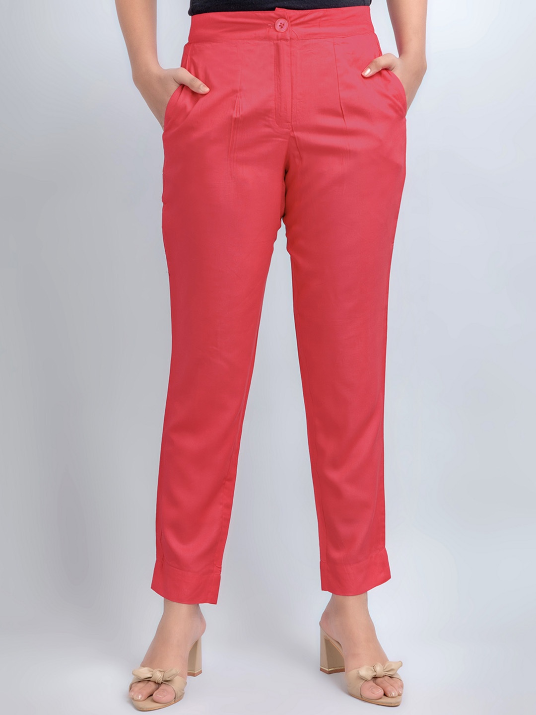 

fabGLOBAL Women Easy Wash Cropped Cigerette Pants, Pink