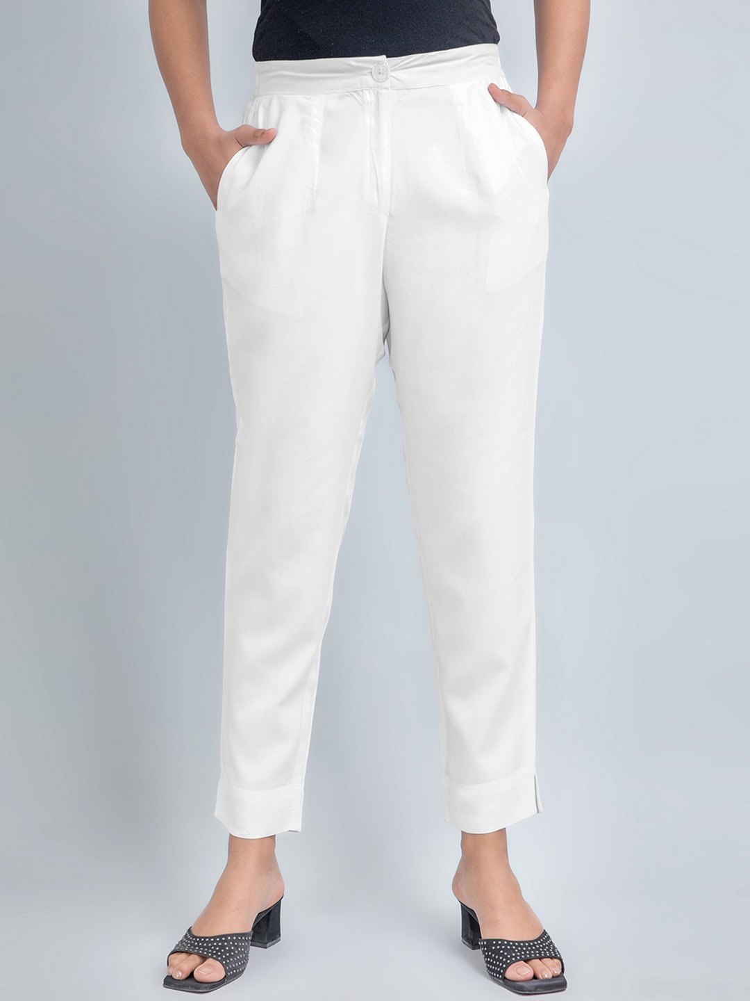

fabGLOBAL Women Regular Fit Mid-Rise Easy Wash Trousers, White