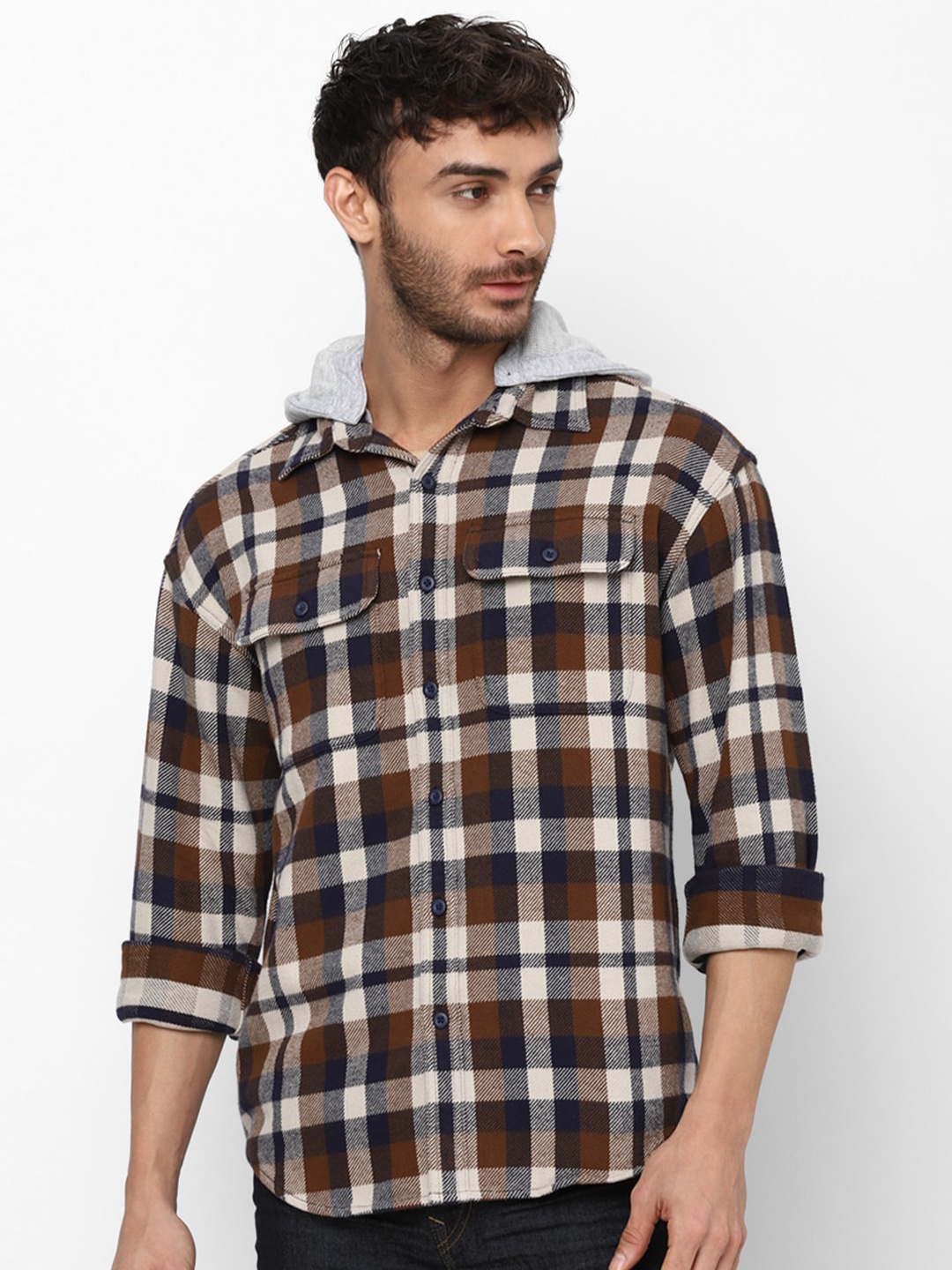 

AMERICAN EAGLE OUTFITTERS Tartan Checks Pure Cotton Casual Shirt, Brown