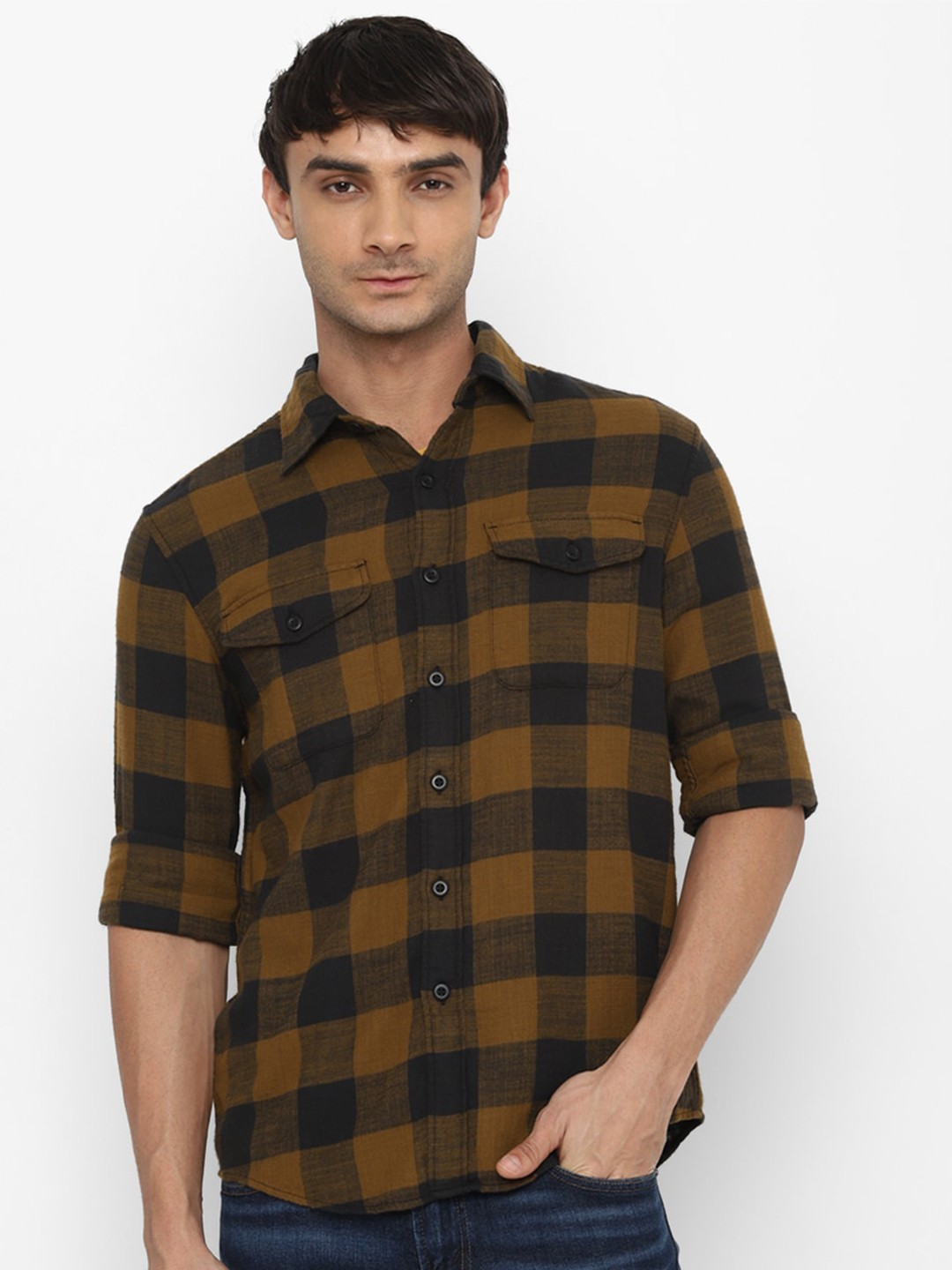 

AMERICAN EAGLE OUTFITTERS Buffalo Checked Casual Pure Cotton Shirt, Brown