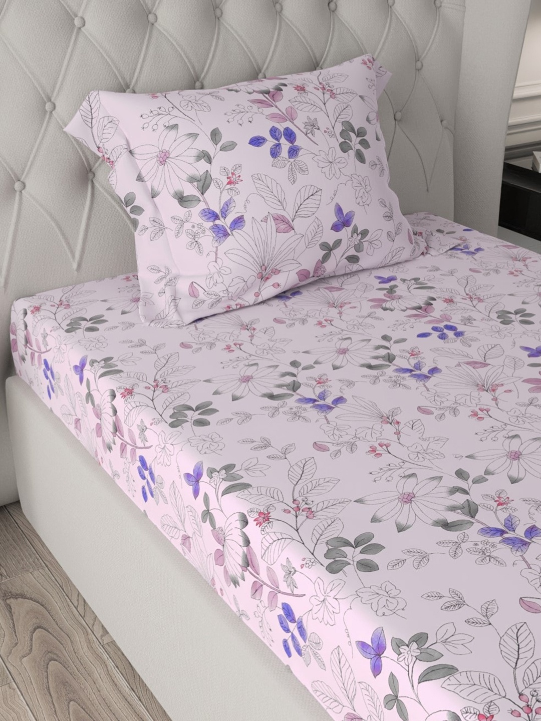 

URBAN SPACE Serene Pink & Purple 200 TC Flat Cotton Single Bedsheet with 1 Pillow Cover