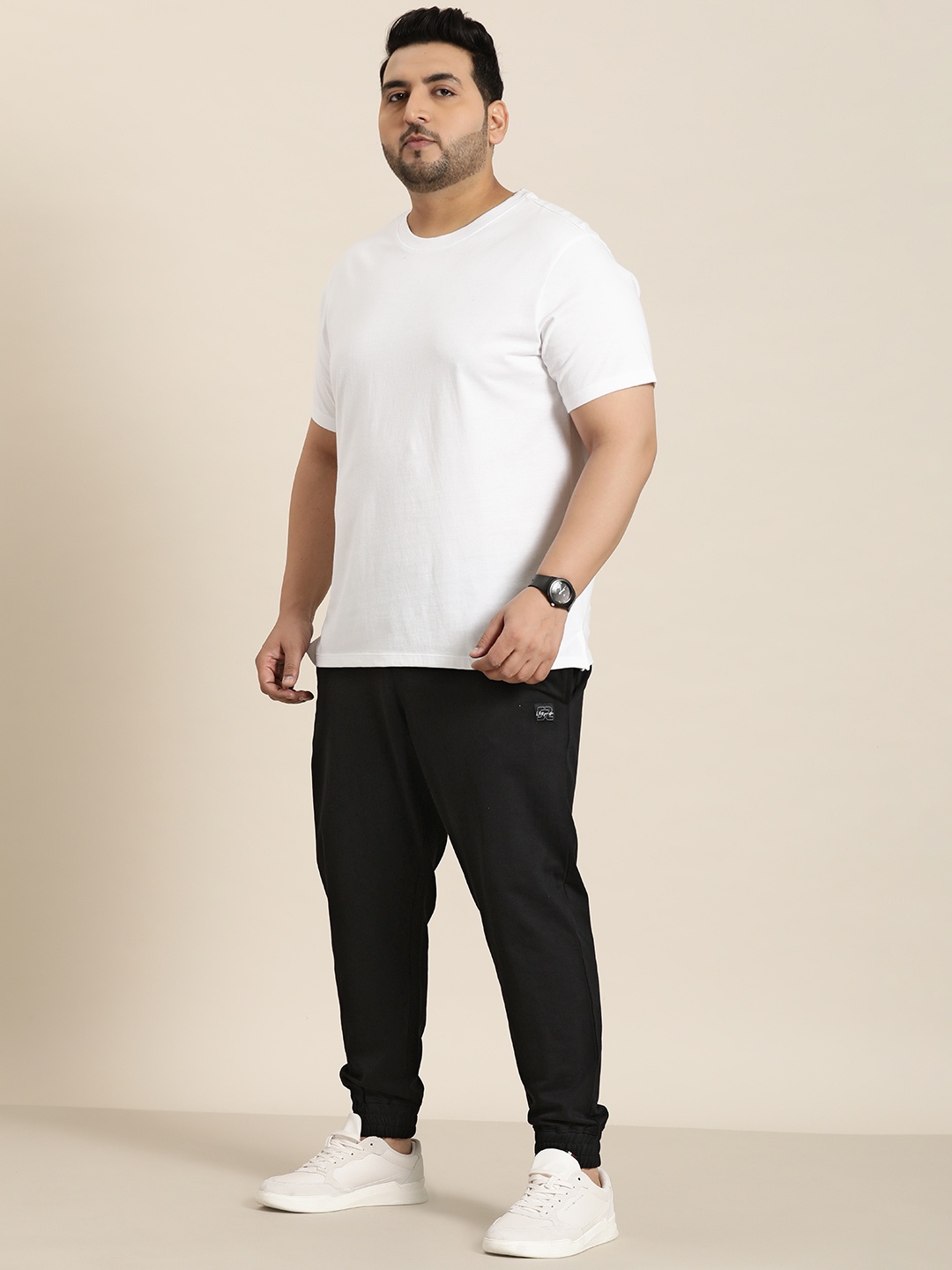 

Sztori Men Plus Size Solid Pure Cotton Joggers, Black