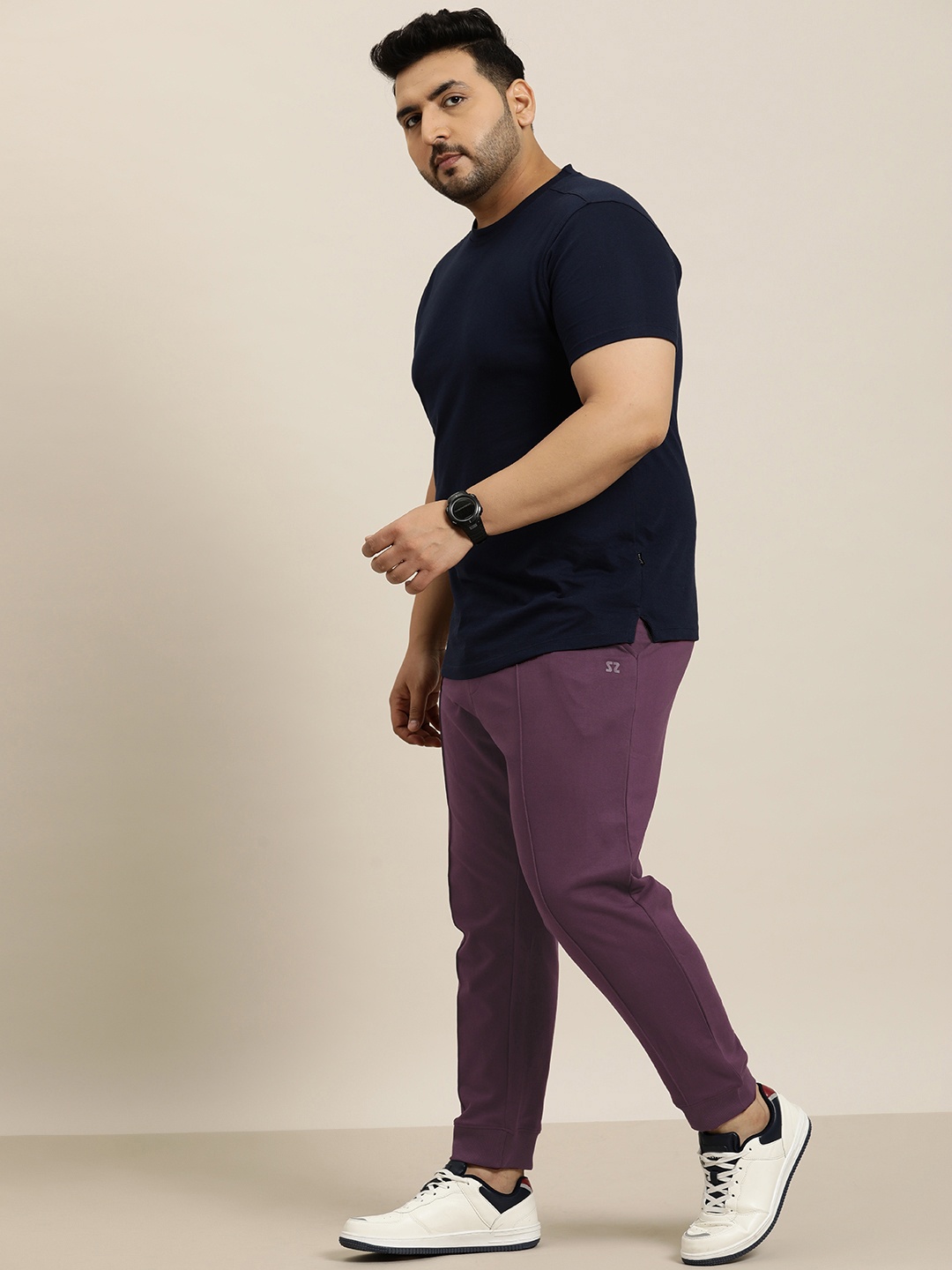 

Sztori Plus Size Men Pintuck Detail Cotton Joggers, Purple