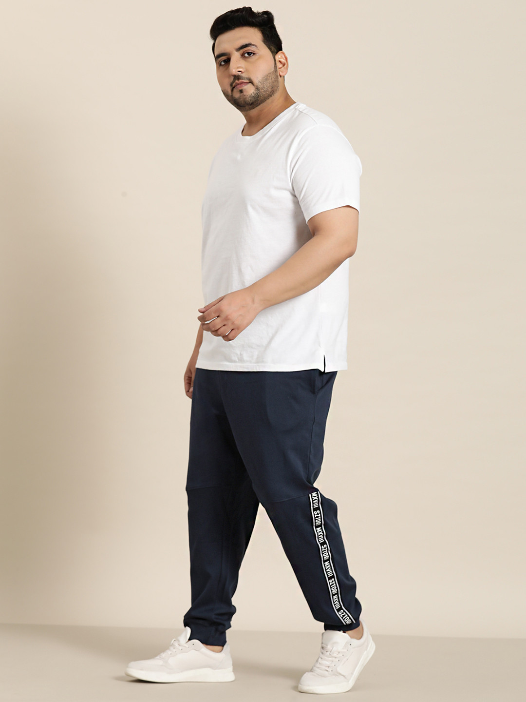 

Sztori Men Plus Size Pure Cotton Taping Detail Joggers, Navy blue