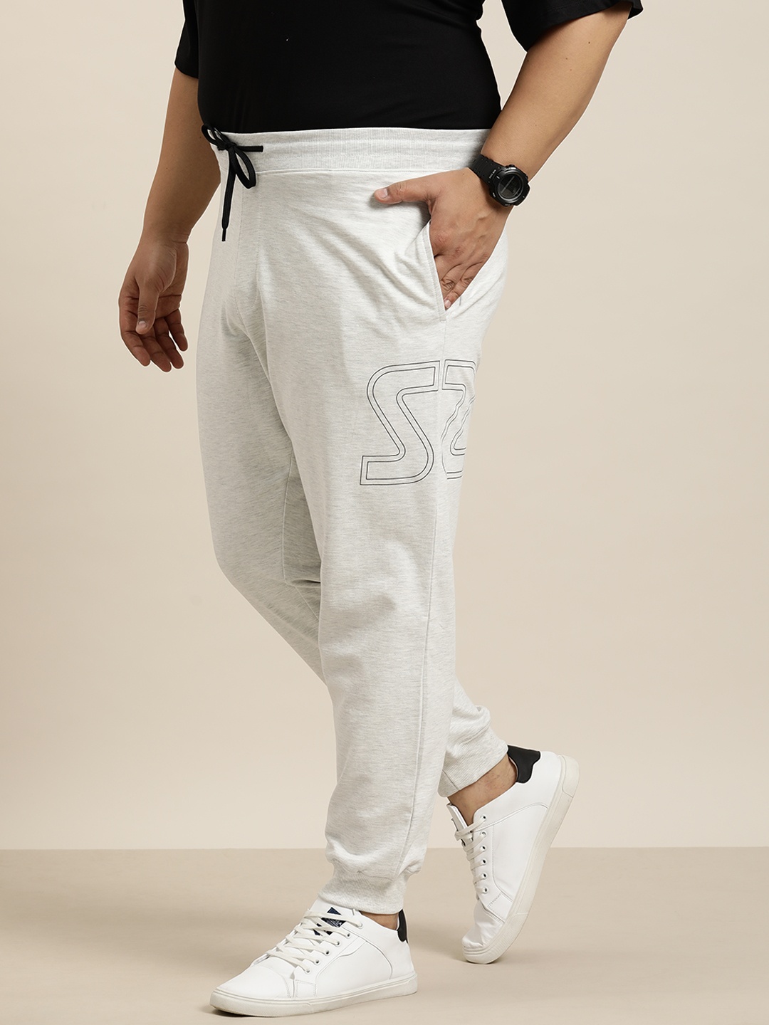 

Sztori Plus Size Men Melange Effect Cotton Joggers, White