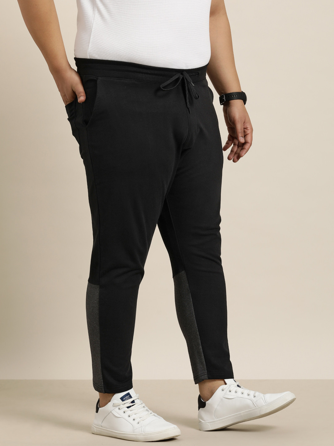 

Sztori Men Plus Size Regular Fit Colourblock Detail Track Pants, Black