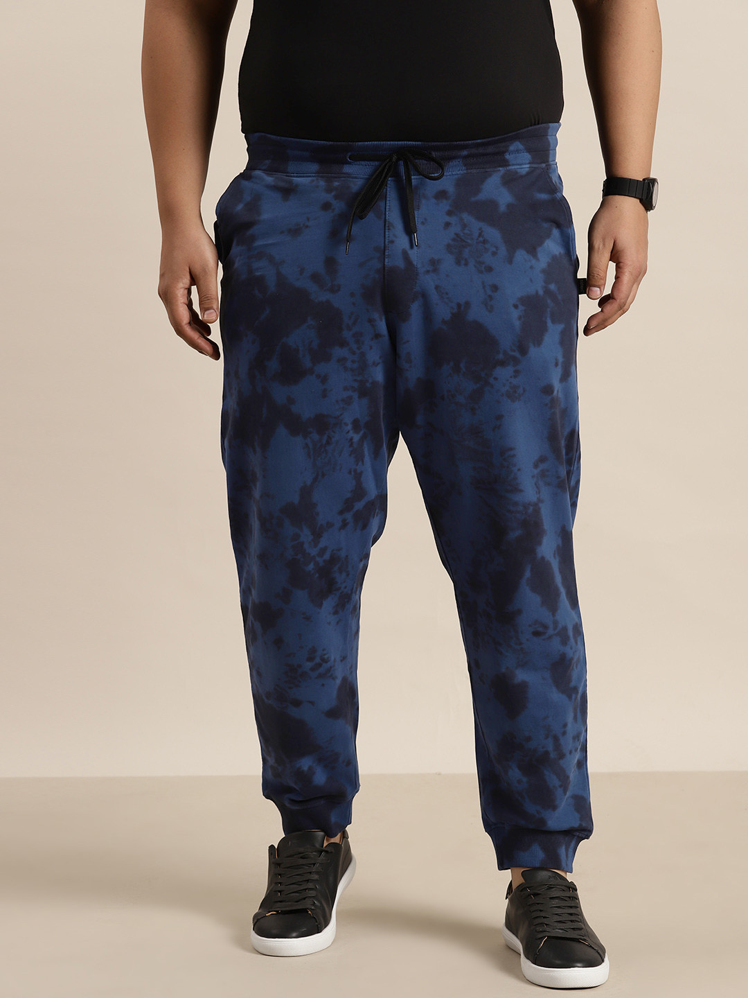 

Sztori Plus Size Men Tie & Dye Mid-Rise Pure Cotton Regular Fit Joggers, Blue