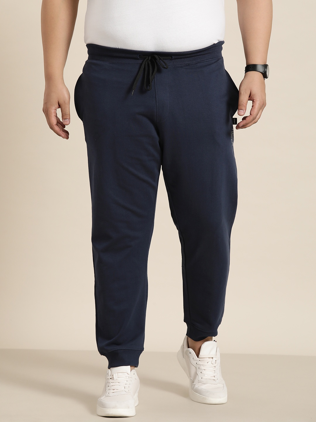 

Sztori Men Plus Size Solid Pure Cotton Joggers, Navy blue