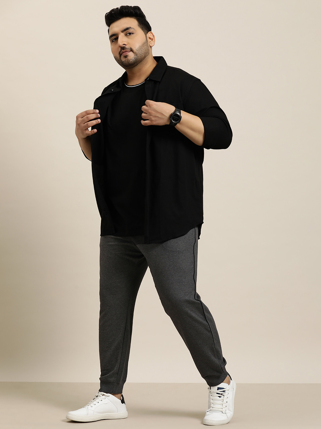 

Sztori Plus Size Men Tipping Detail Cotton Joggers, Charcoal