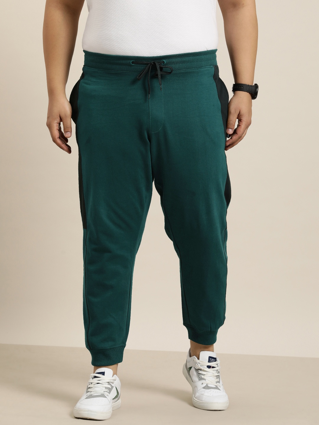 Sztori Men Plus Size Side Striped Joggers, Green