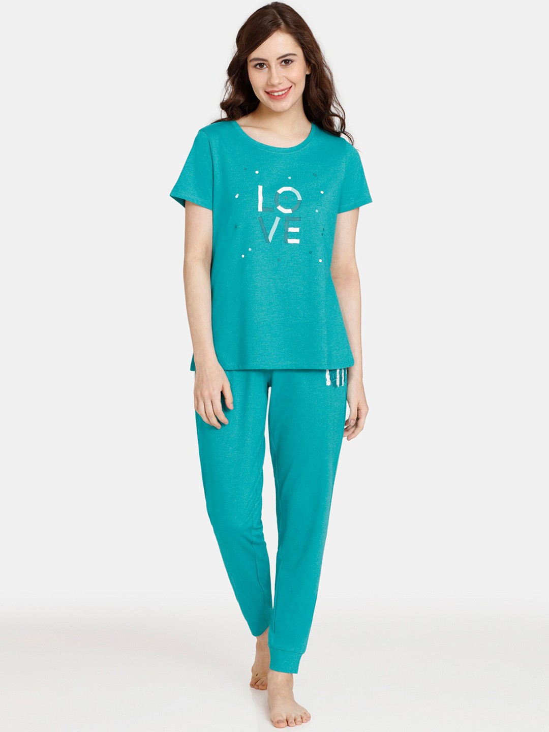 

Rosaline by Zivame Typography Printed Night Suit, Green