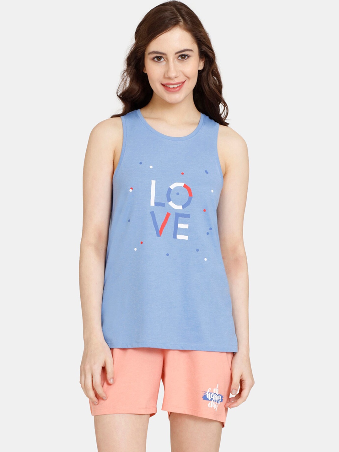 Rosaline by Zivame Typography Printed Night Suit, Blue