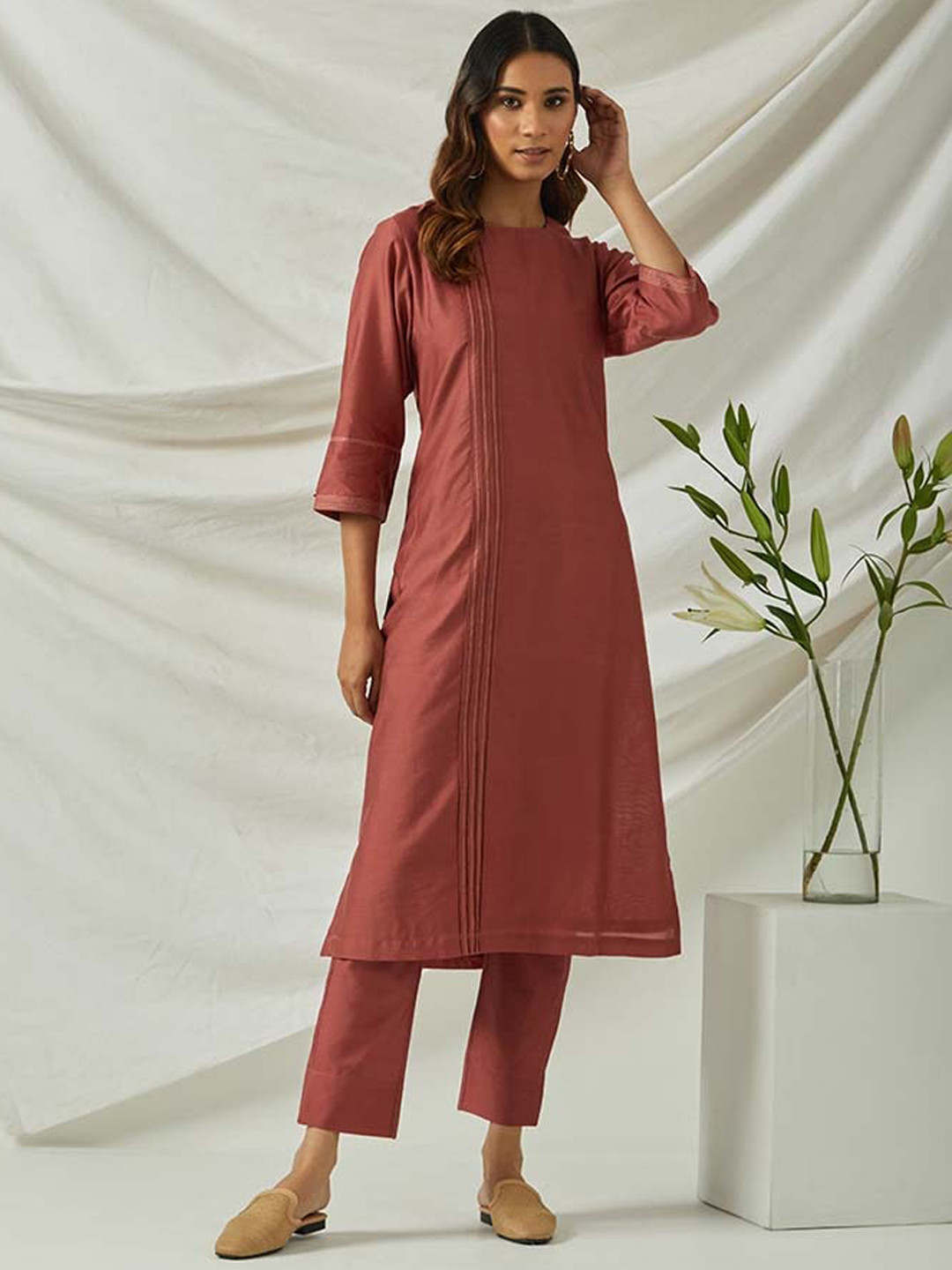 

SMRITI GUPTA Chanderi Cotton Kurta with Trousers, Rust