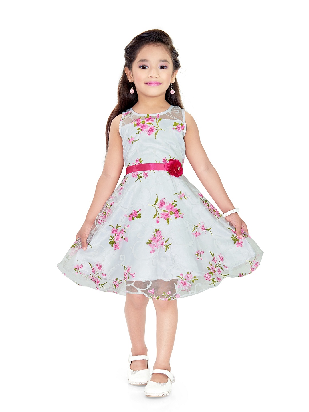 

Doodle Girls Floral Net Dress, Pink