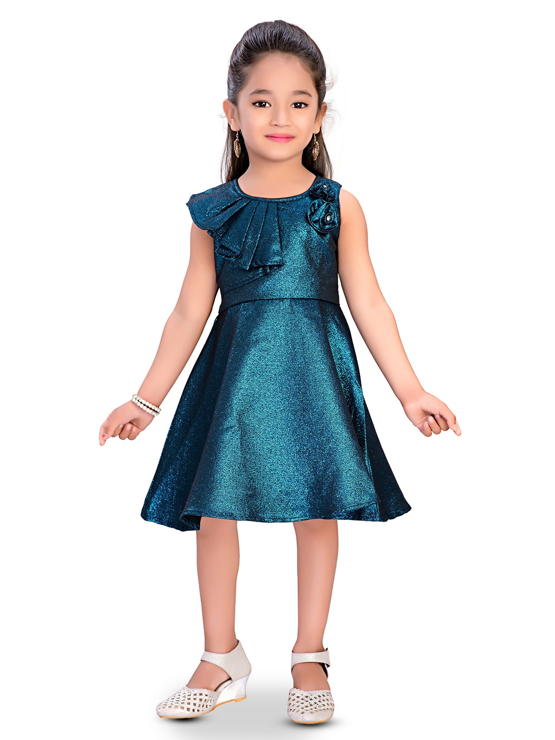 

Doodle Jacquard Fit & Flare Dress With Corsage, Blue