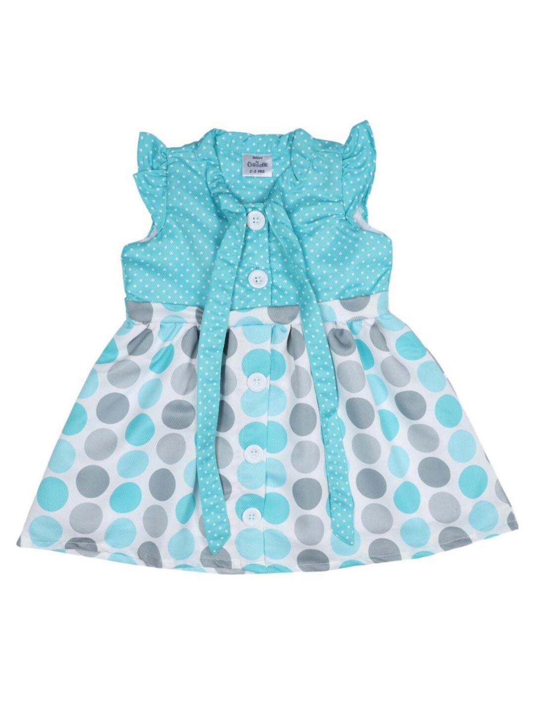 

Doodle Girls Tie-Up Neck Polka Dots Printed Satin Dress, Blue