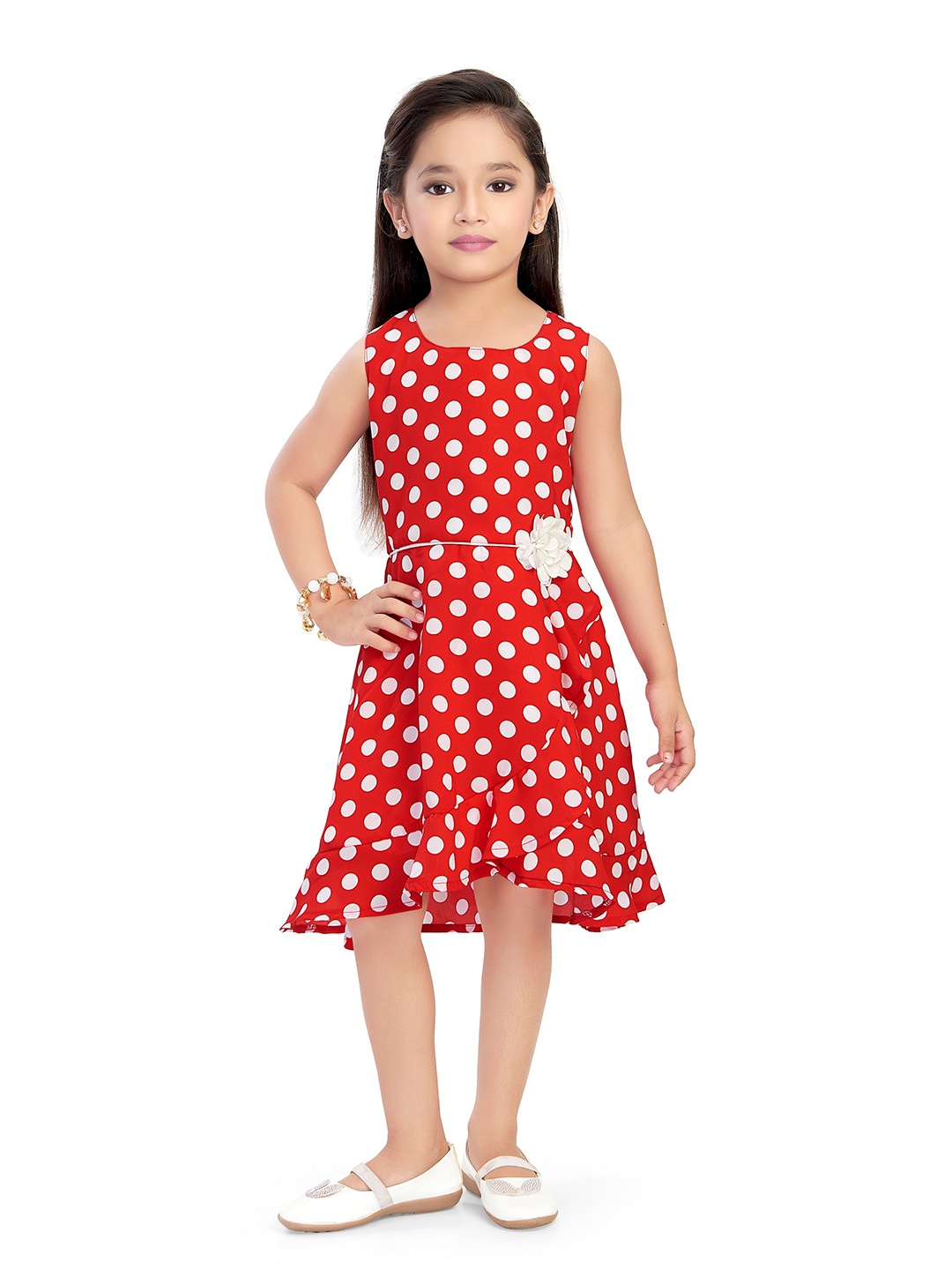 

Doodle Girls Polka Dots Printed A-Line Dress, Red
